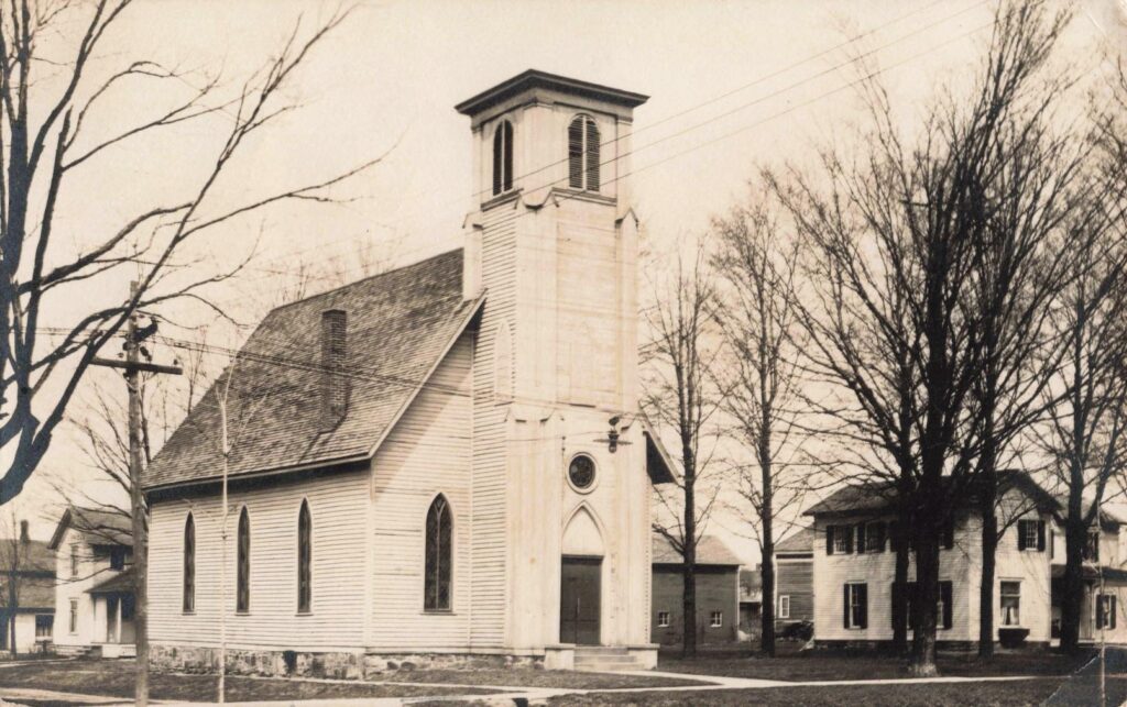 Historic church with surrounding trees