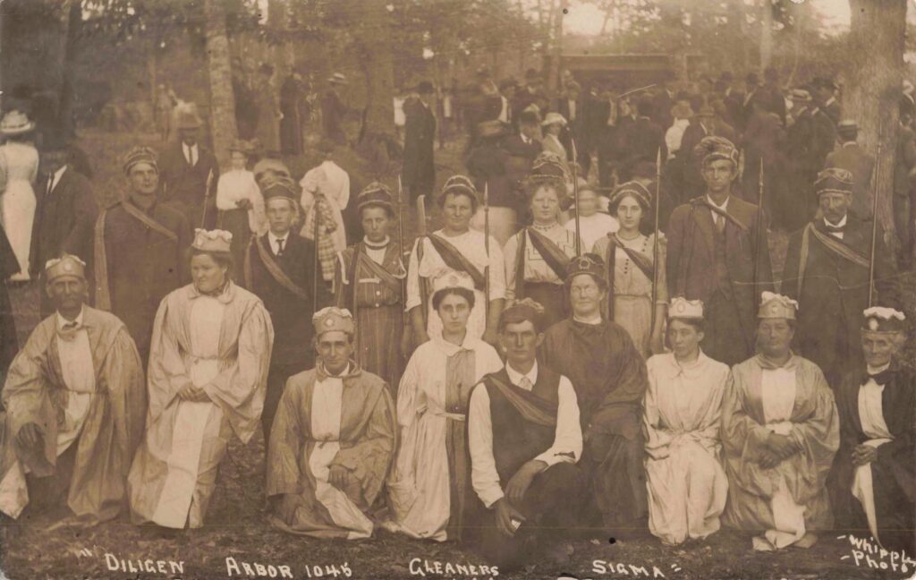 Diligent Arbor Gleaners, Sigma, early 1900s: This formal group portrait shows that Sigma had more than logging crews. Civic and fraternal groups gave the town a social life during its brief boom.