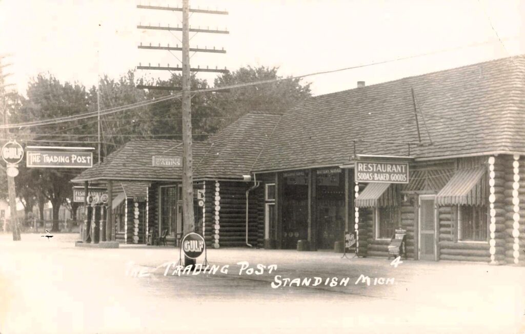 The Trading Post, Standish. Cabin-style roadside businesses catered to U.S. 23 travelers.