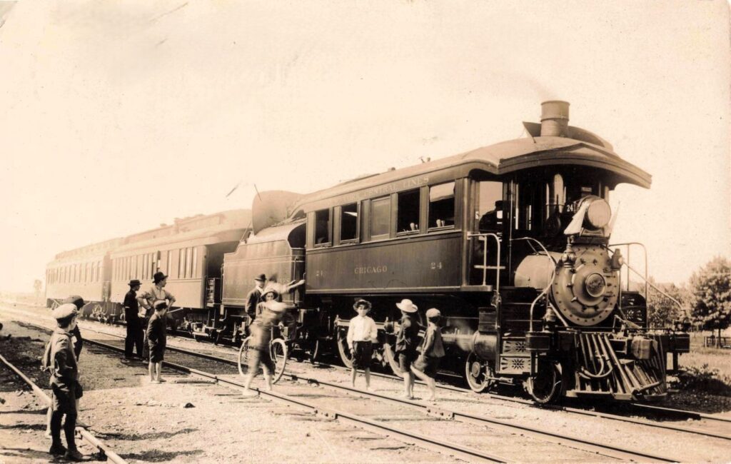 Boys check out the Inspection Train from Michigan Central Railroad