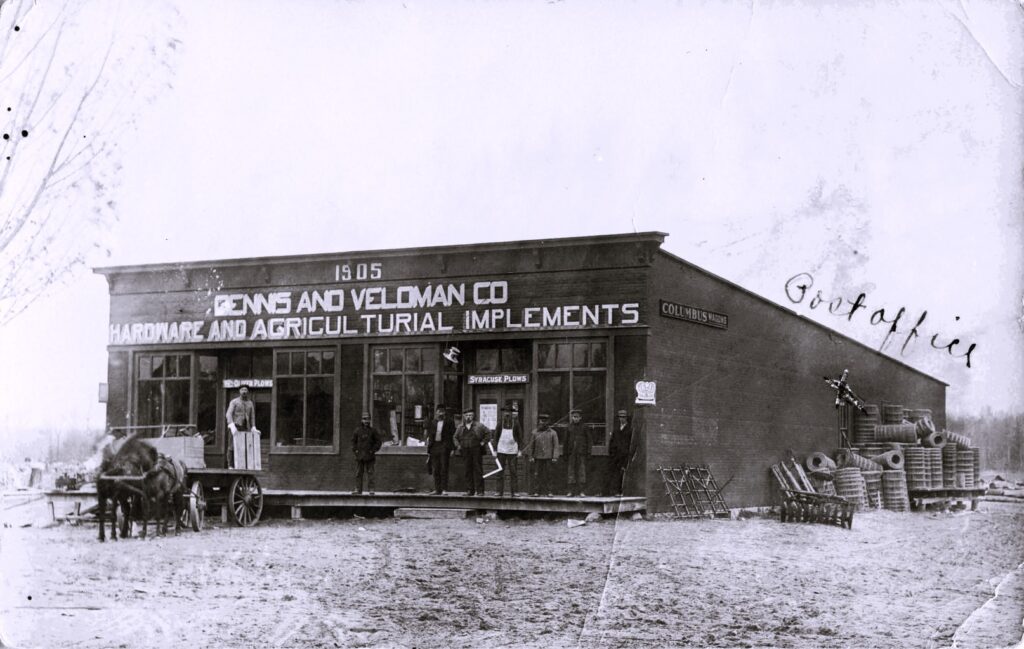 Hardware and agricultural implements storefront.