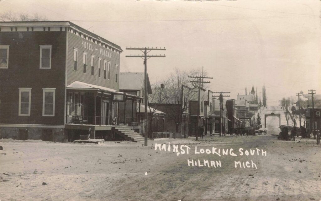 Historic street view of Hillman, Michigan