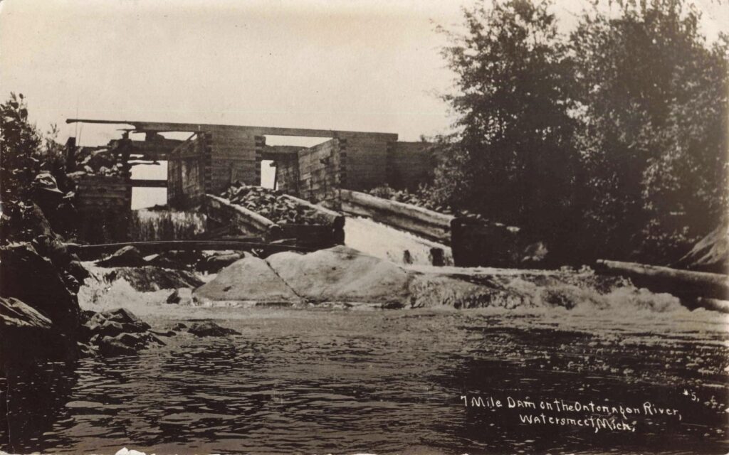 History of Watersmeet Michigan - Seven Mile Dam on Ontonagon River near Watersmeet Michigan.