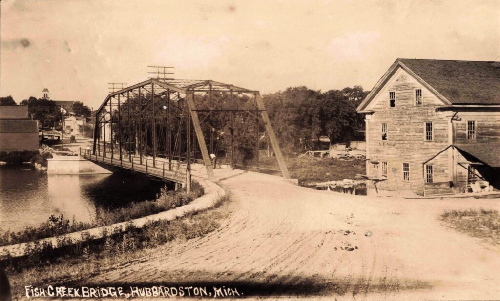 Fish Creek Bridge carried traffic past the dam and mill, the industrial center of early Hubbardston.
