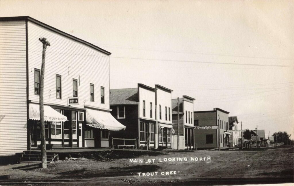Main Street businesses in early Trout Creek Michigan.