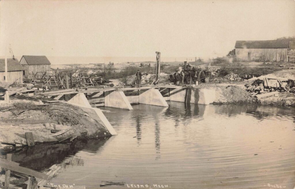 The dam was one of Leland’s key early structures. It powered industry and shaped travel between Lake Michigan and Lake Leelanau.