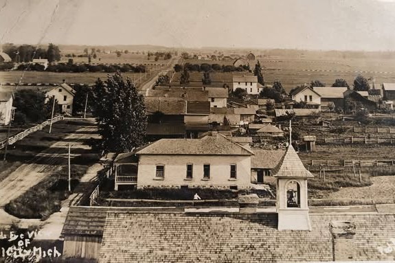 Historic rural town landscape from above