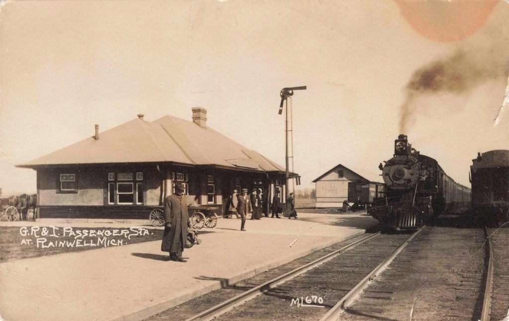 Historic train station with steam locomotive