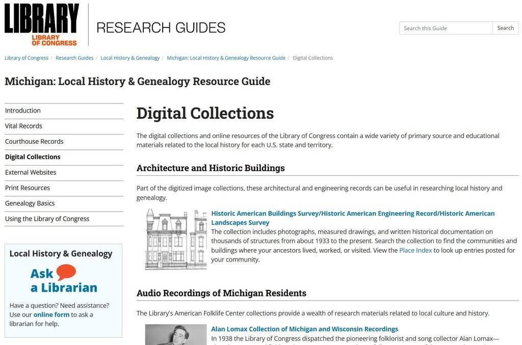Website Screenshot - Michigan history research