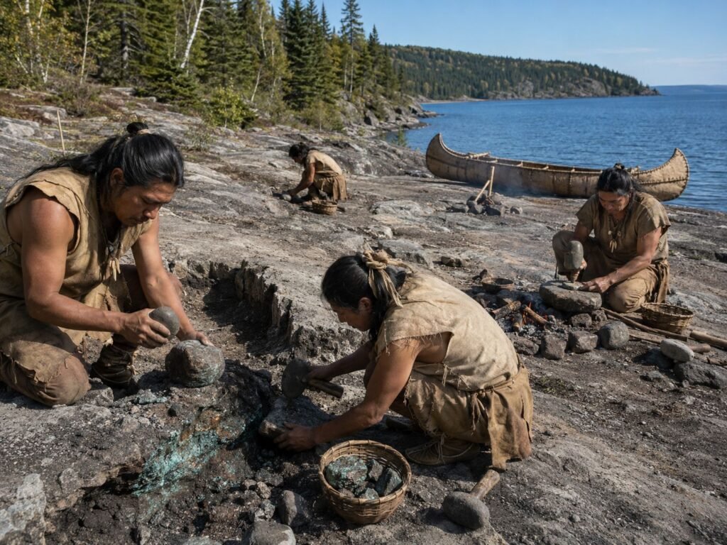 Indigenous people working with copper.