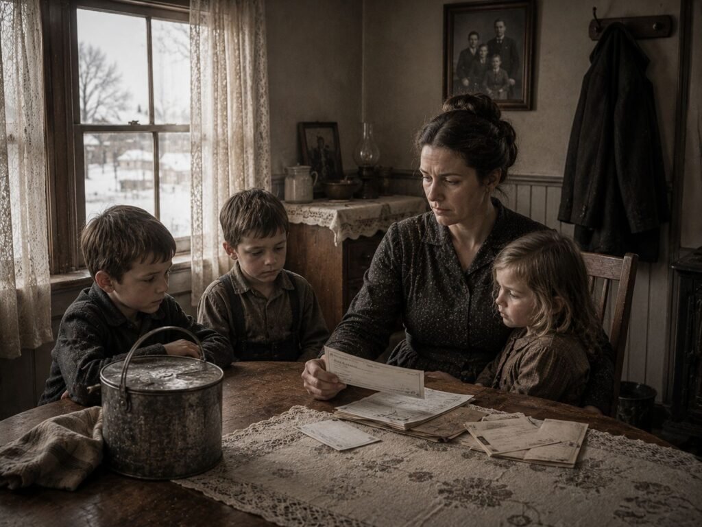 Mother reading letters to children