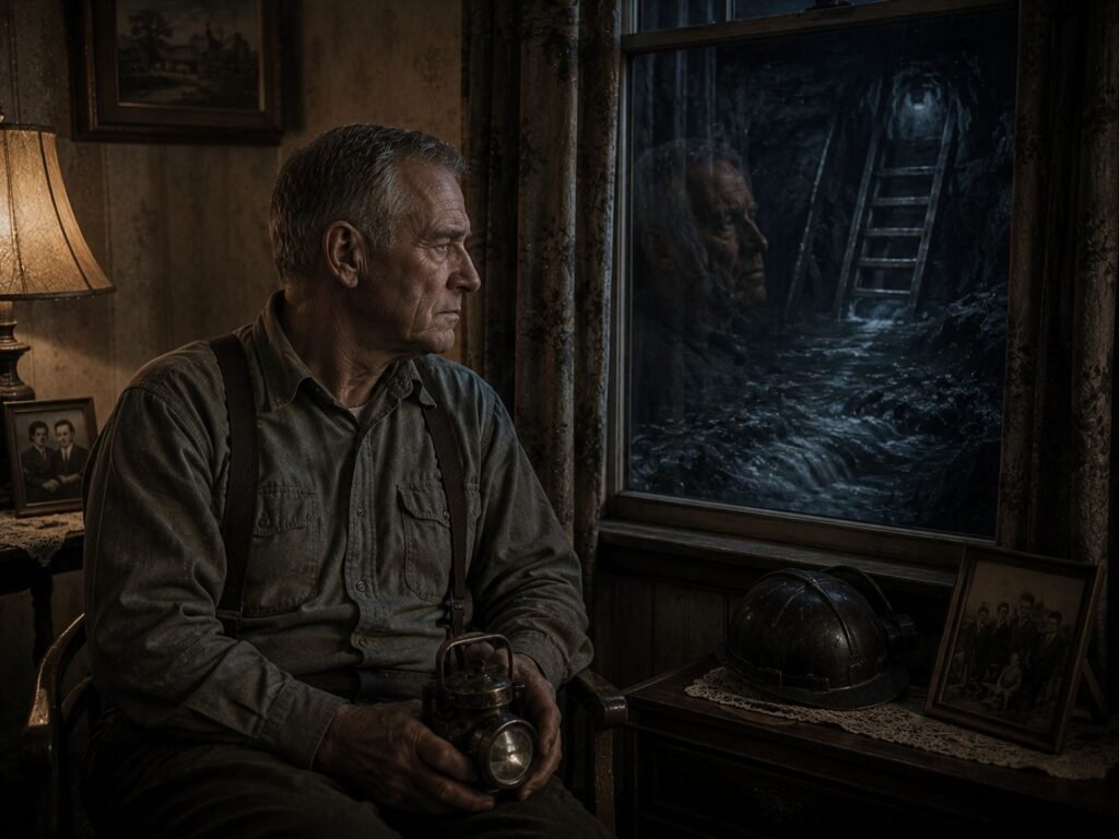 Man gazing at dark, eerie mine