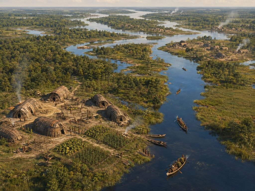 Historic settlement near a river