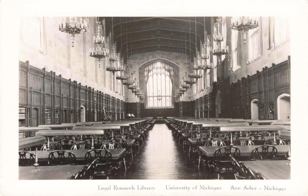 Grand library with long study tables