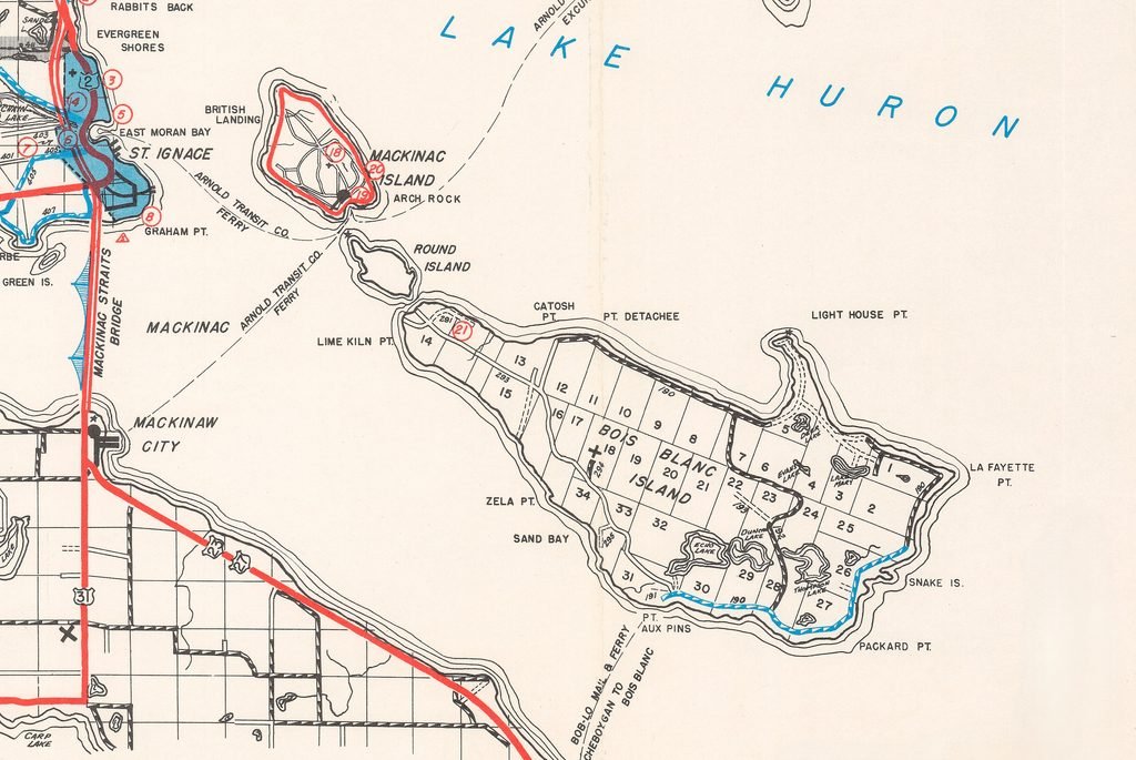 Map of Bois Blanc Island area