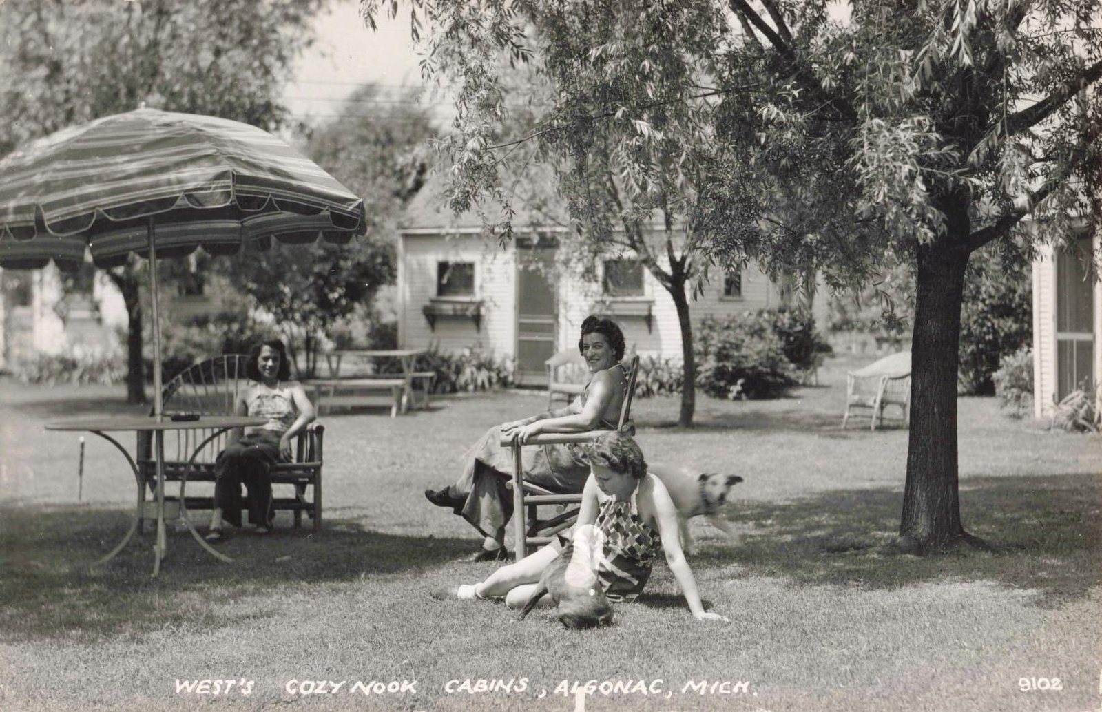 Women relaxing in a cabin setting.