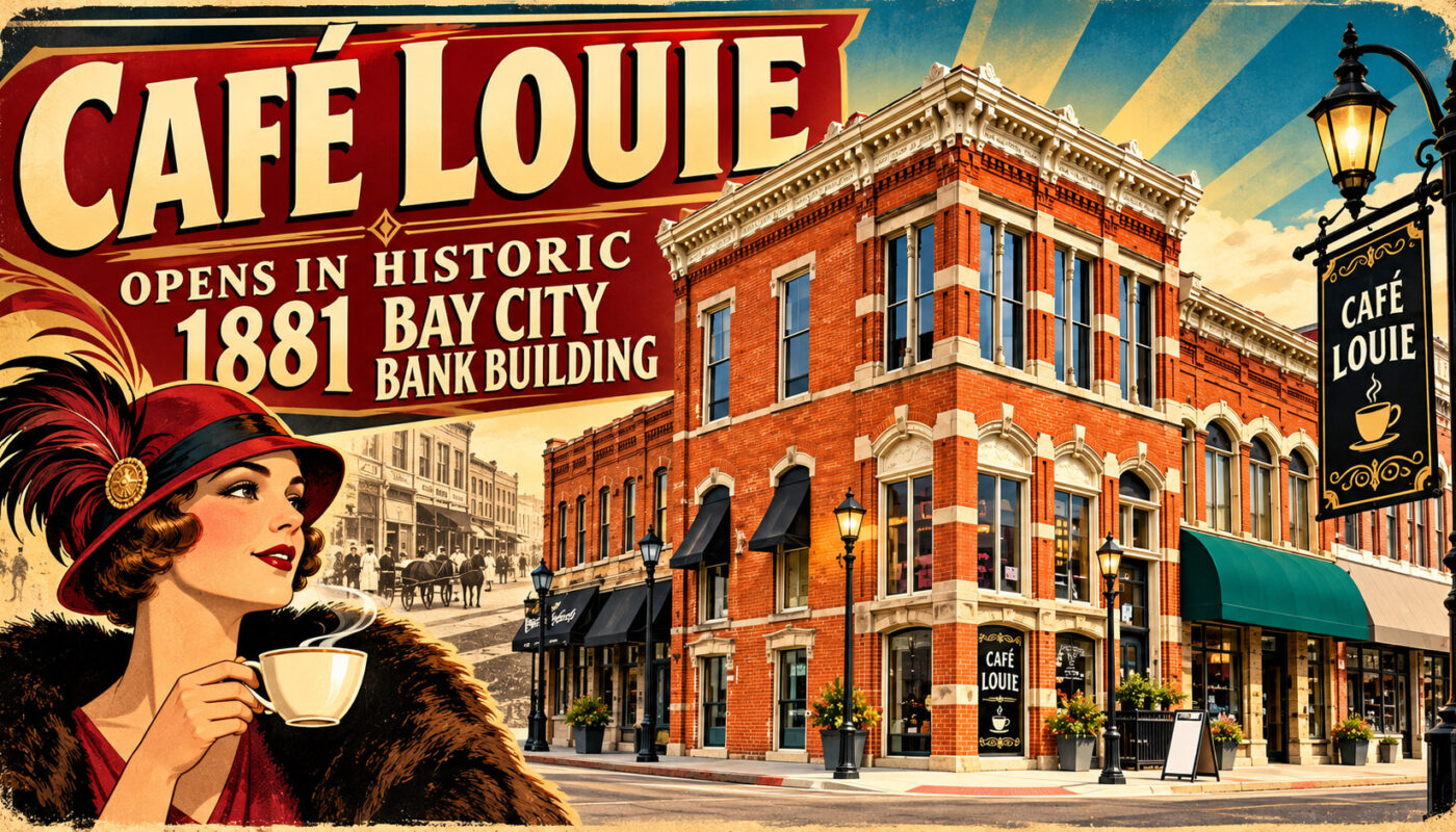 Historic cafe with vintage advertisement style