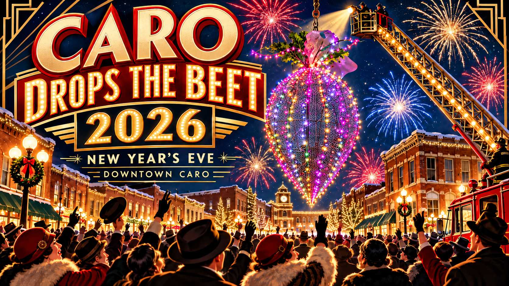 Caro Dropos the Beet 2027 -New Year's Eve celebration with fireworks