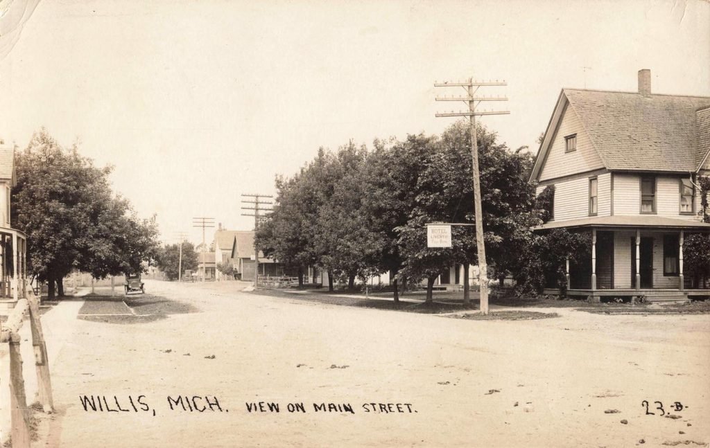 Historic street view of Willis, Michigan. - History of Willis Michigan
