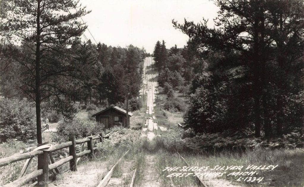 Old ski slope with forest backdrop
